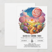 モダンおもしろい棒つきキャンデー誕生日 招待状 (正面/裏面)