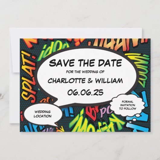 モダンおもしろい漫画の結婚写真 セーブザデート (正面)