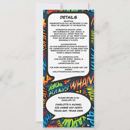 モダンおもしろい漫画の結婚本 招待状 (裏面)