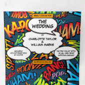 モダンおもしろい漫画ブックの結婚写真 三つ折り招待状 (内部最初)