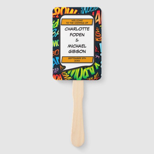 モダンおもしろい漫画ブック結婚式 プログラム ハンドファン (正面)