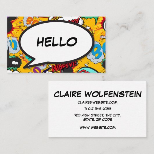 モダンおもしろい漫画ブック音声通話バブルHELLO 名刺 (正面/裏面)