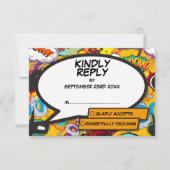 モダンおもしろい漫画ブ結婚ック 出欠カード (正面)