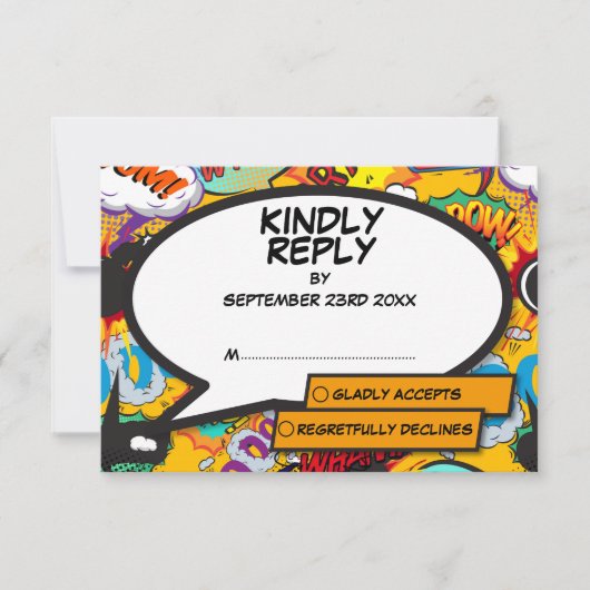 モダンおもしろい漫画ブ結婚ック 出欠カード (正面)