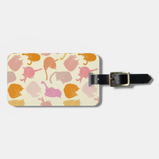 モダンおもしろい猫柄ピンクオレンジパーソナライズされた色 ラゲッジタグ (正面横)