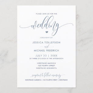 モダンおもしろい結婚タイポグラフィダスティブルー 招待状