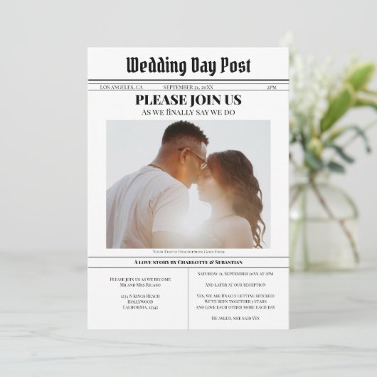 モダンおもしろい結婚新聞発表 案内状 (スタンド正面)