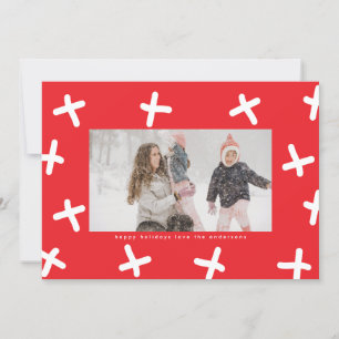 モダンおもしろい縁ど写真Red & White Christmas Hugs シーズンカード