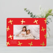 モダンおもしろい縁ど金ゴールドと赤いクリスマスの十字 箔シーズンカード (立ち正面)