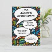 モダンおもしろい誕生日パーティ漫画ブック任意の年齢 招待状 (スタンド正面)