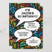 モダンおもしろい誕生日パーティ漫画ブック任意の年齢 招待状 (正面/裏面)