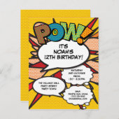 モダンおもしろい誕生日パーティ漫画POW インビテーションポストカード (正面/裏面)