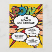 モダンおもしろい誕生日パーティ漫画POW インビテーションポストカード (正面)