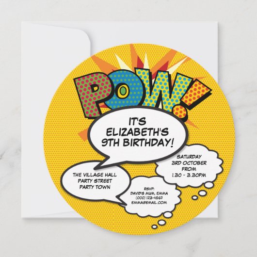 モダンおもしろい誕生日会のスピーチのバブル 招待状 (正面)