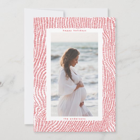 モダンおもしろい赤白ハッピークリスマスフォト縁ど シーズンカード (正面)