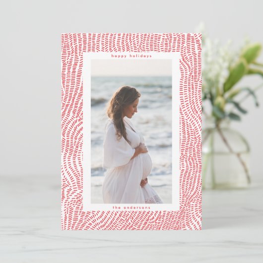 モダンおもしろい赤白ハッピークリスマスフォト縁ど シーズンカード (スタンド正面)