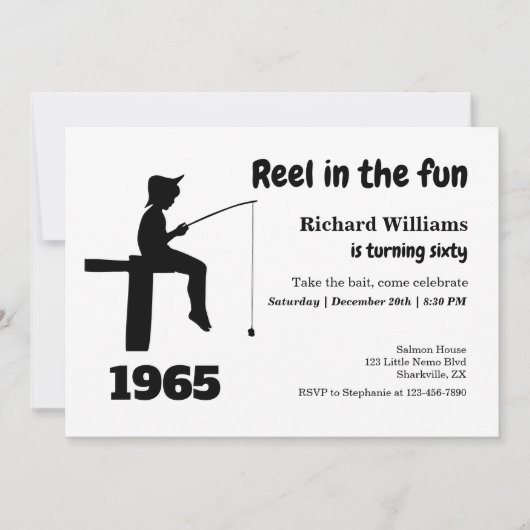 モダンおもしろい釣り人60誕生日 招待状 (正面)