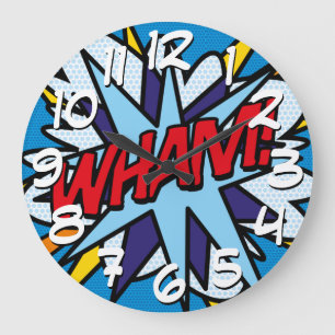 モダンおもしろい類型カラフル漫画ブックWHAM ラージ壁時計