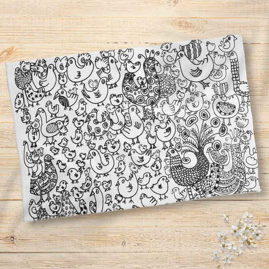 モダンおもしろい鳥 キッチンタオル