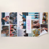 モダンおもしろい11写真クールコラージグリッド彼女のモノグラム ビーチタオル (正面)