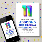 モダンおもしろい11番目の誕生日招待状 招待状