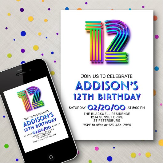 モダンおもしろい12番目の誕生日招待状 招待状