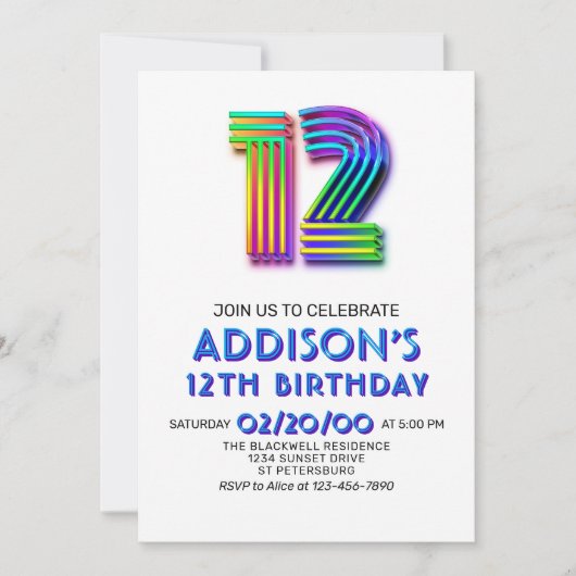 モダンおもしろい12番目の誕生日招待状 招待状 (正面)