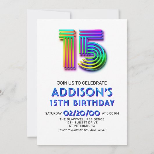 モダンおもしろい15番目の誕生日招待状 招待状 (正面)