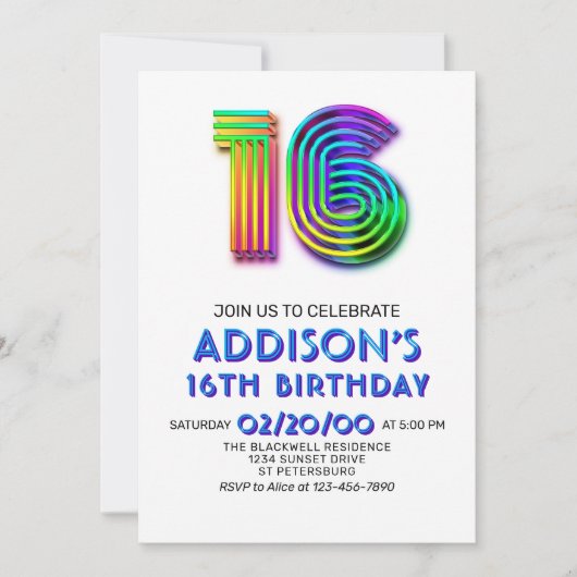 モダンおもしろい16番目の誕生日招待状 招待状 (正面)