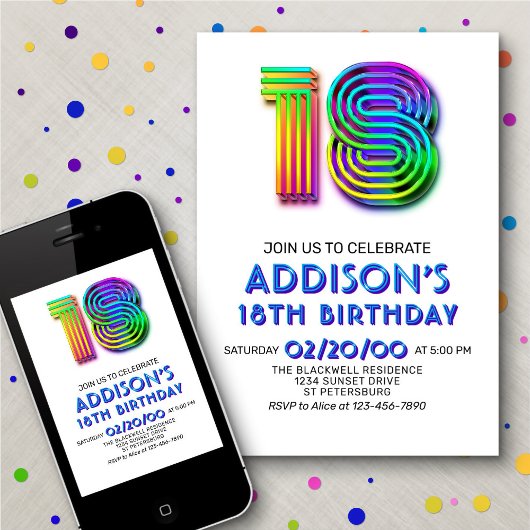 モダンおもしろい18番目の誕生日招待状 招待状