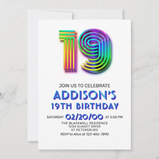 モダンおもしろい19番目の誕生日招待状 招待状 (正面)