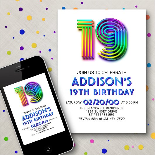 モダンおもしろい19番目の誕生日招待状 招待状