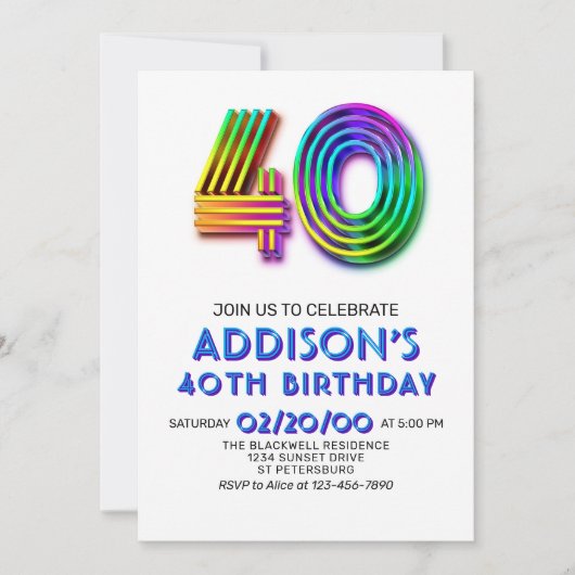 モダンおもしろい40歳の誕生日招待状 招待状 (正面)