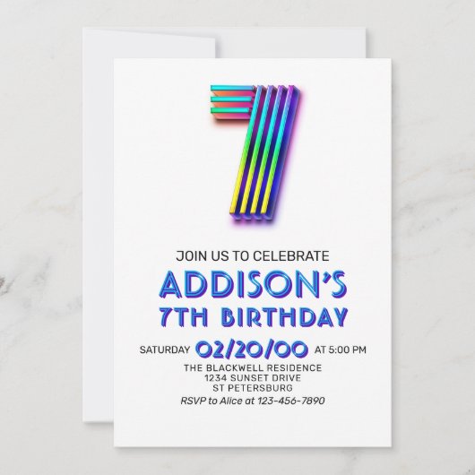 モダンおもしろい7番目の誕生日招待状 招待状 (正面)