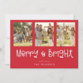 モダンおもしろい | 3フォトレッドクリスマス シーズンカード (正面)