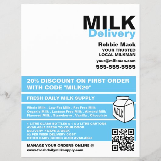 モダンおよびはっきりしたデザイン、ミルクマン/女性デリバリ チラシ (正面)