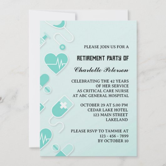 モダンおよびユニークナース退職パーティー 招待状 (正面)