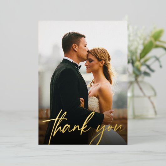 モダンお客様の結婚式の写真ゴールドフォイル 箔シーズンカード (立ち正面)