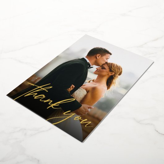 モダンお客様の結婚式の写真ゴールドフォイル 箔シーズンカード (回転した状態)