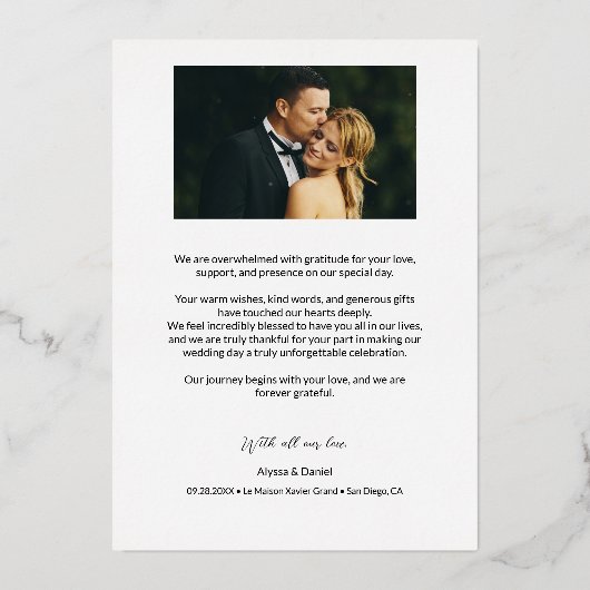 モダンお客様の結婚式の写真ゴールドフォイル 箔シーズンカード (裏面)