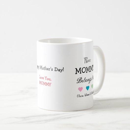 モダンお母さんの名前かわいいハートカスタムプレゼント コーヒーマグカップ (正面右)