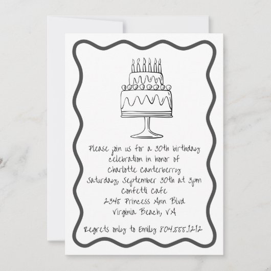モダンお洒落お誕生日ケーキ 招待状 (正面)