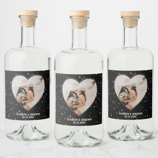 モダンお洒落エレガントハート写真結婚s リキュールボトルラベル (ボトル)