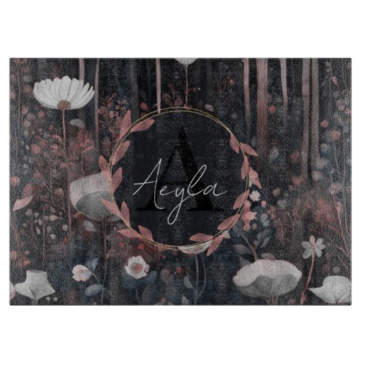 モダンお洒落エレガント花モノグラム カッティングボード (正面)