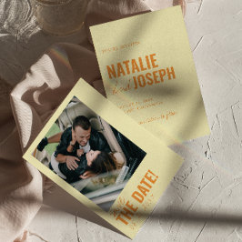 モダンお洒落カラフルユニーク写真結婚の セーブザデート