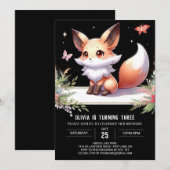 モダンお洒落キツネ誕生日 招待状 (正面/裏面)