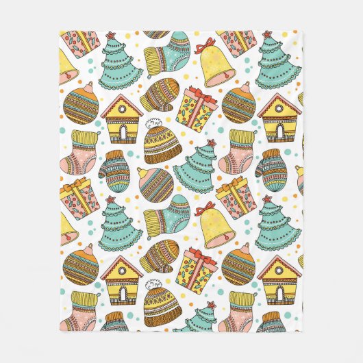 モダンお洒落クリスマスフェスティバルパターン フリースブランケット (正面)