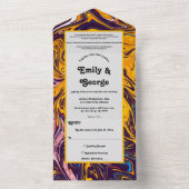 モダンお洒落スタイリッシュカラフル結婚抽象芸術 オールインワン招待状 (内側)