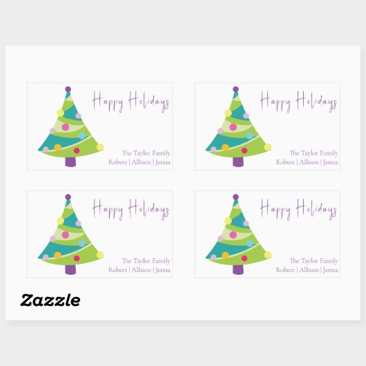 モダンお洒落ツリー |ファミリ名 長方形シール (シート)