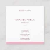 モダンお洒落デザインピンクホワイトプレーン洗練 スクエア名刺 (正面)